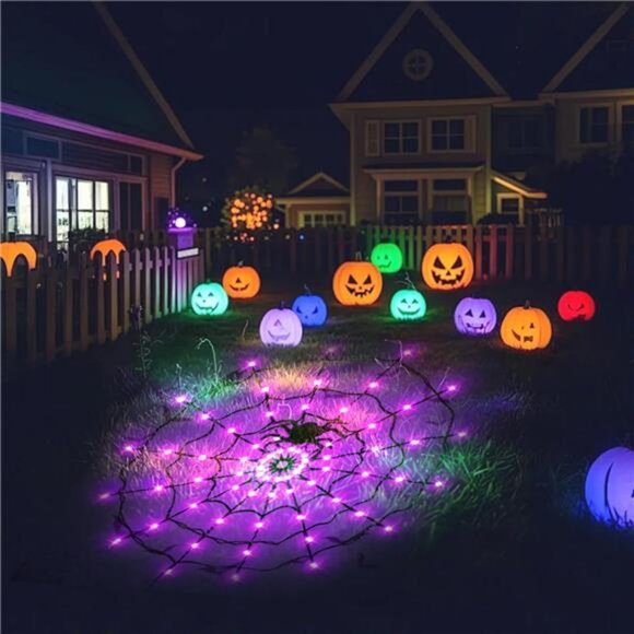 84 LED-5FT Diameter Halloween Decorations Outdoor Spider Web Halloween Lights - Picture 5 of 8